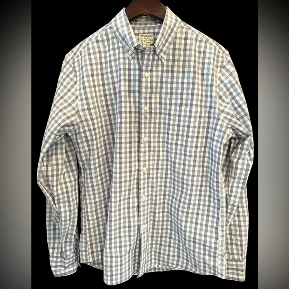 J.Crew Men's Blue Slim Organic Cotton-Stretch Secret-Wash Poplin Shirt Sz Med